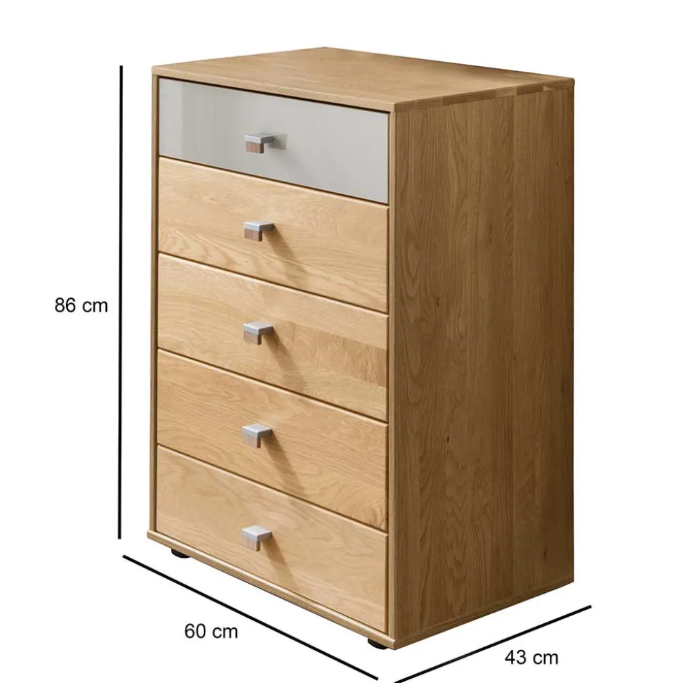 60x86x43 Hochkommode in Beige Glas & Eiche - Emdsiva