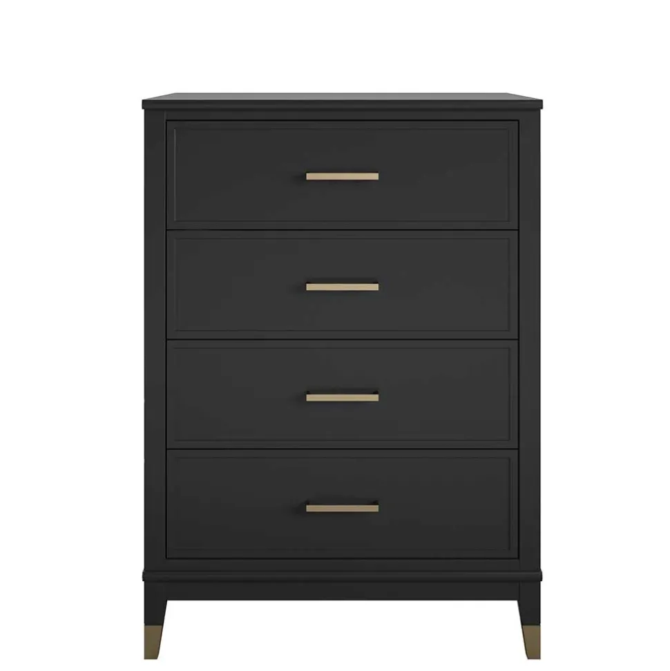 76x106x51 Hochkommode in Schwarz und Gold - Lorenca