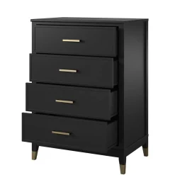 76x106x51 Hochkommode in Schwarz und Gold - Lorenca