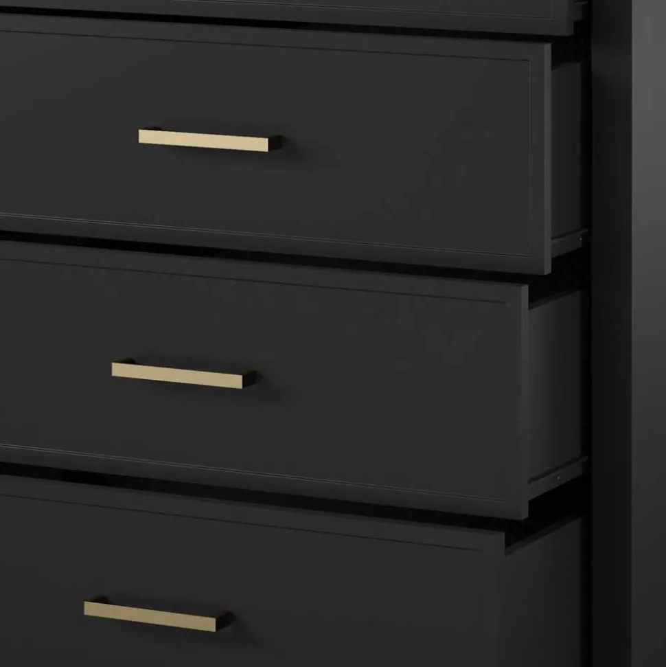 76x106x51 Hochkommode in Schwarz und Gold - Lorenca