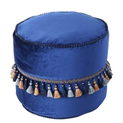45x38x45 Hocker Pouf aus Samt in Blau - Quinn
