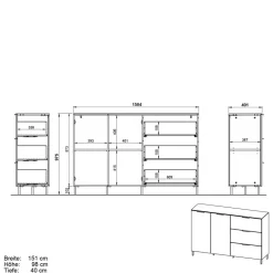 151x98x40 Hohe Kombi-Kommode in Dunkelgrau - Lurys