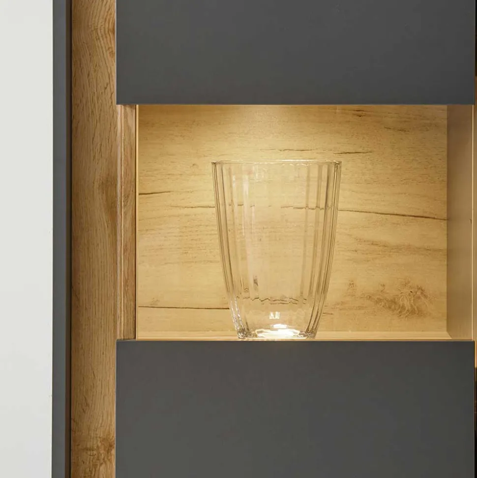 50x197x40 Hoher Wohnzimmerschrank mit Glaseinsatz - Ahilav