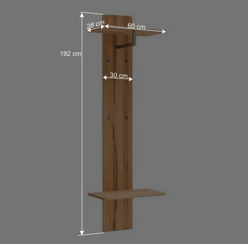 60x192x28 Holzgarderobe aus Wildeiche - Mandrey