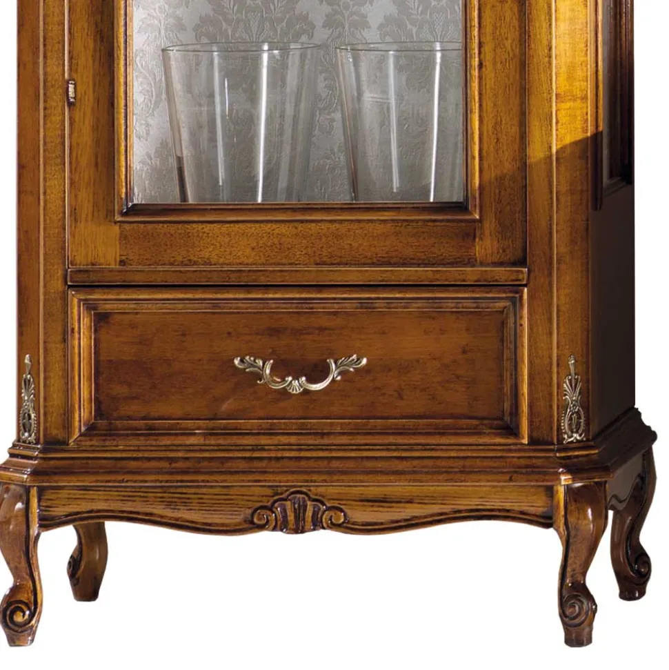 58x184x35 Italienische Vitrine in Nussbaum - Carlenna