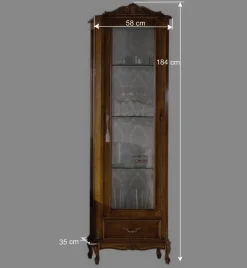 58x184x35 Italienische Vitrine in Nussbaum - Carlenna