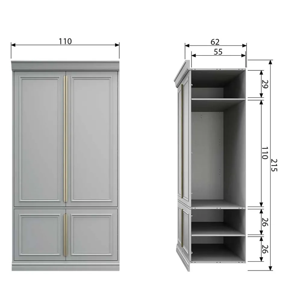 110x215x62 Kleiderschrank in Hellgrau - Emra