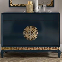 128x100x52 Kommode in Dunkelblau & Golrd - Lucasario