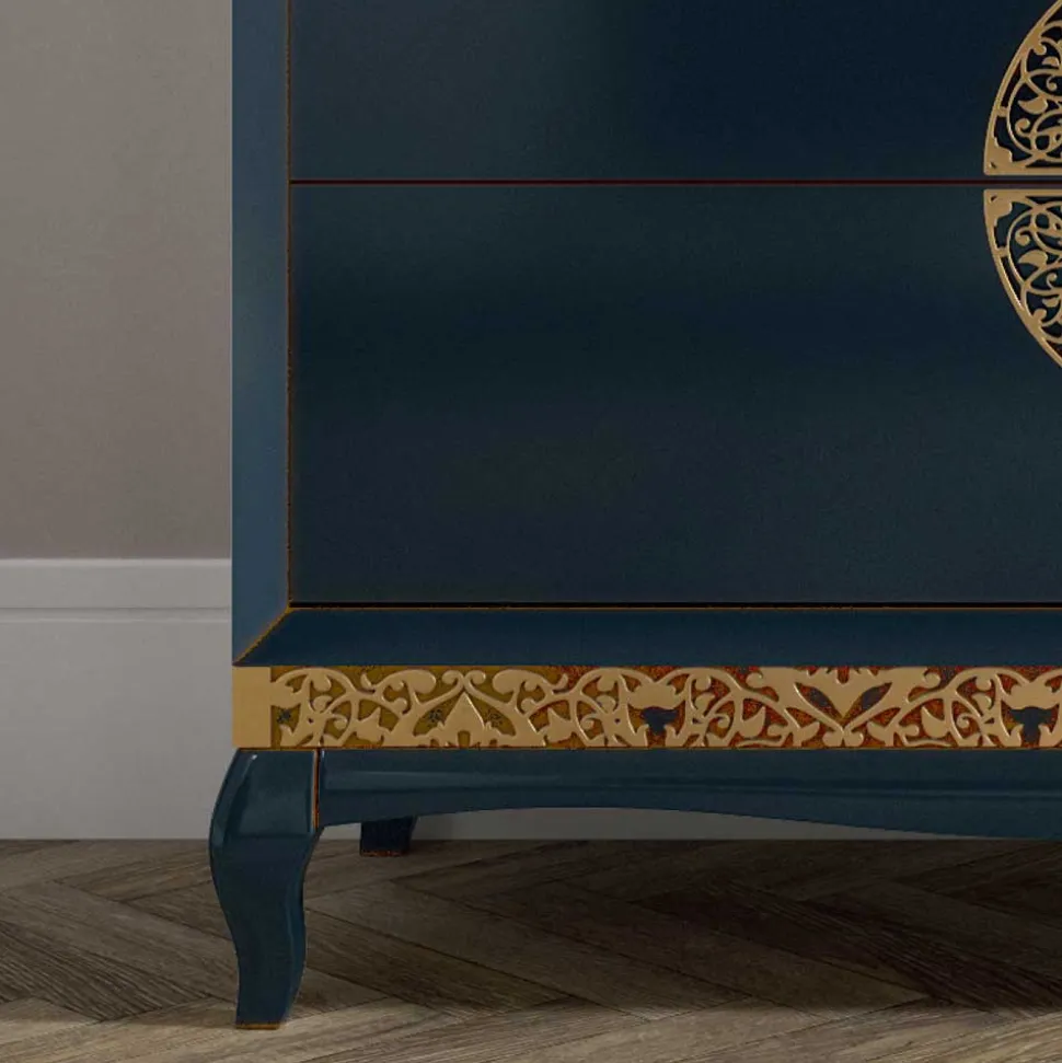 128x100x52 Kommode in Dunkelblau & Golrd - Lucasario