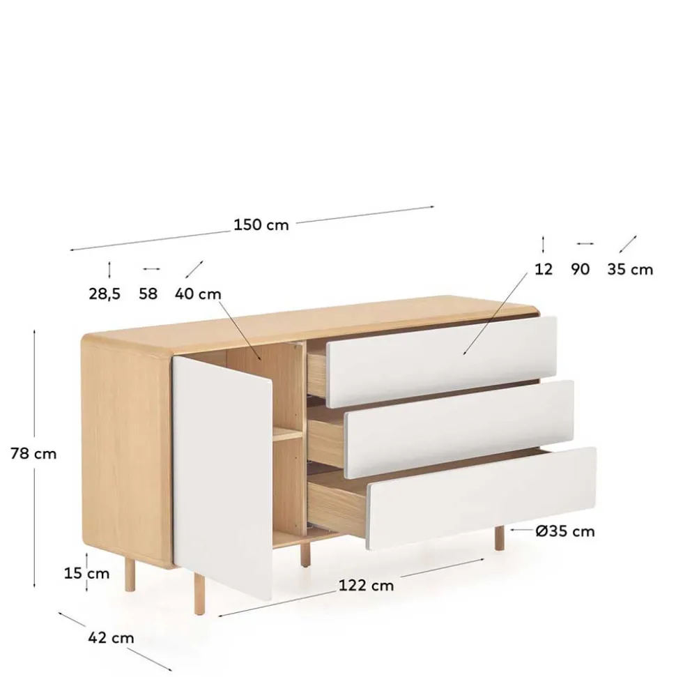 150x78x42 Kommode in Lichtgrau & Esche - Tadahiro