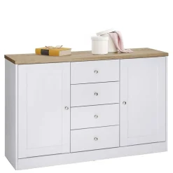 120x80x35 Kommode in Weiß mit Sonoma Eiche - Nudion I