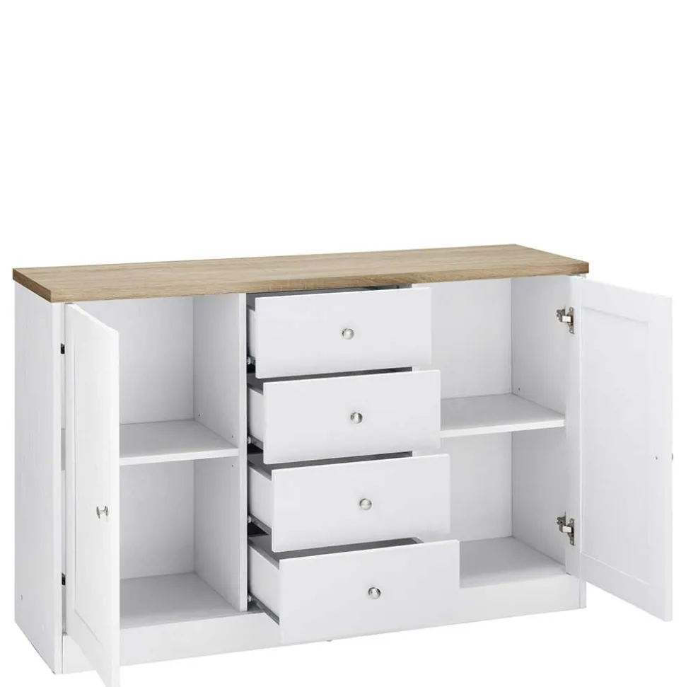 120x80x35 Kommode in Weiß mit Sonoma Eiche - Nudion I