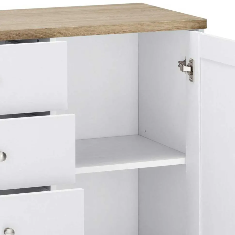 120x80x35 Kommode in Weiß mit Sonoma Eiche - Nudion I