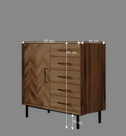 97x95x45 Kommode mit fünf Schubladen & Tür - Kerfa I