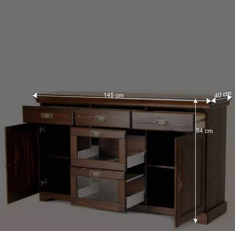 145x84x40 Kommode mit Glas im Kolonialstil - Jurcavs