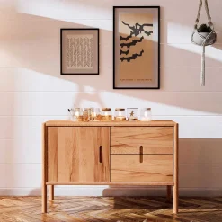 97x64x46 Kommode mit Tür & zwei Schubladen - Indrya