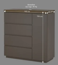 100x104x40 Kommode mit vier Schubladen & Tür - Anja