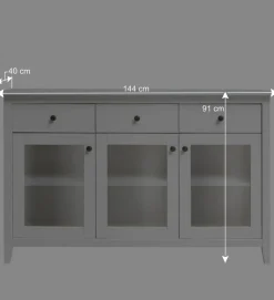 144x91x40 Landhaus Anrichte mit 3 Glastüren - Astinion