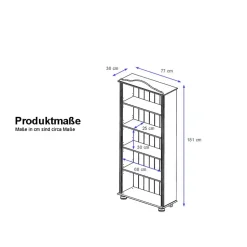 77x181x30 Landhaus Bücherregal aus Kiefer zweifarbig - Conzina