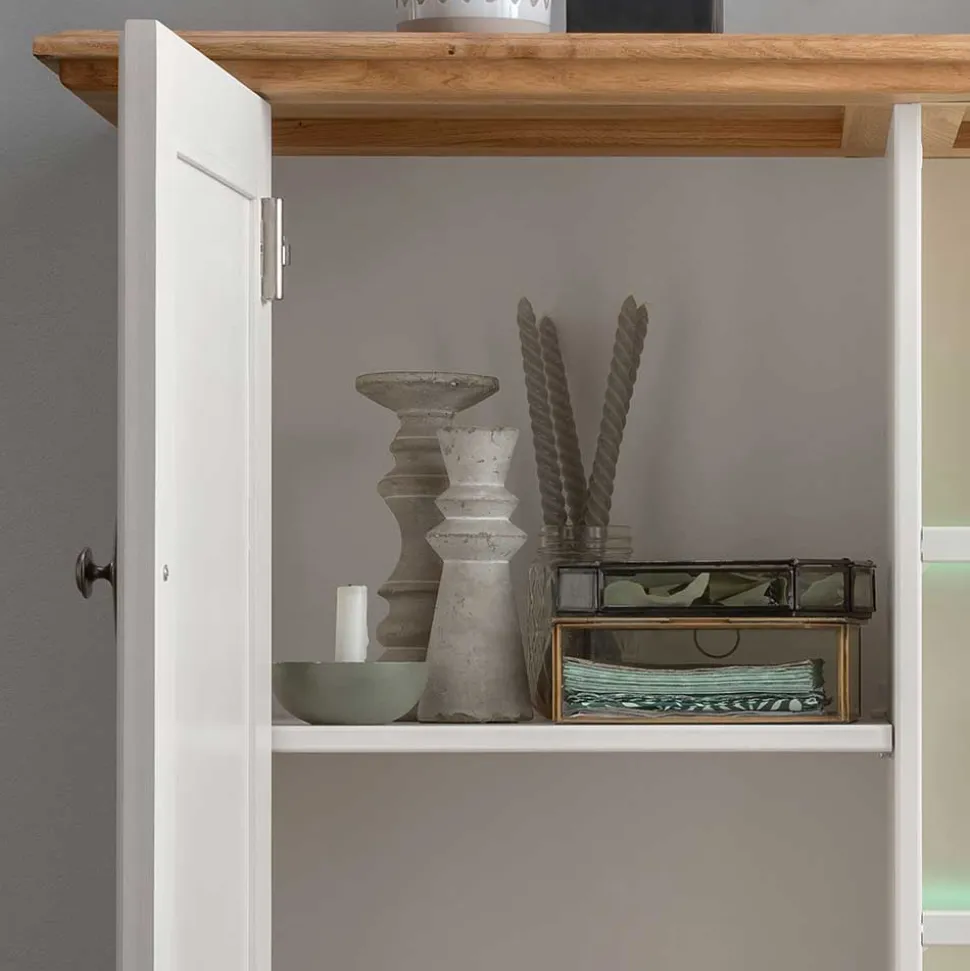 113x134x45 Landhaus Highboard mit Glas-Einsatz - Henry