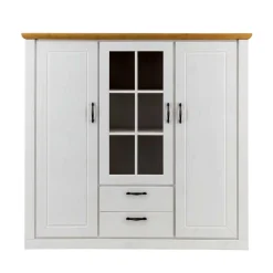 144x135x42 Landhaus Schrank in Weiß & Kiefer - Nuita