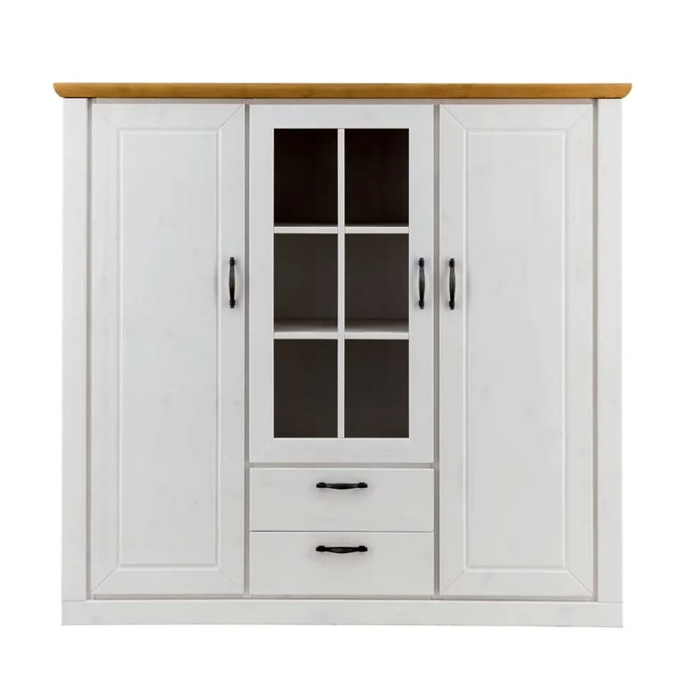 144x135x42 Landhaus Schrank in Weiß & Kiefer - Nuita