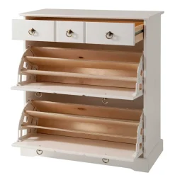 81x93x37 Landhaus Schuhschrank in Weiß gewachst - Vesrav