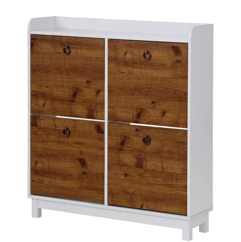 92x100x25 Landhaus Schuhschrank mit 4 Klappen - Volbra