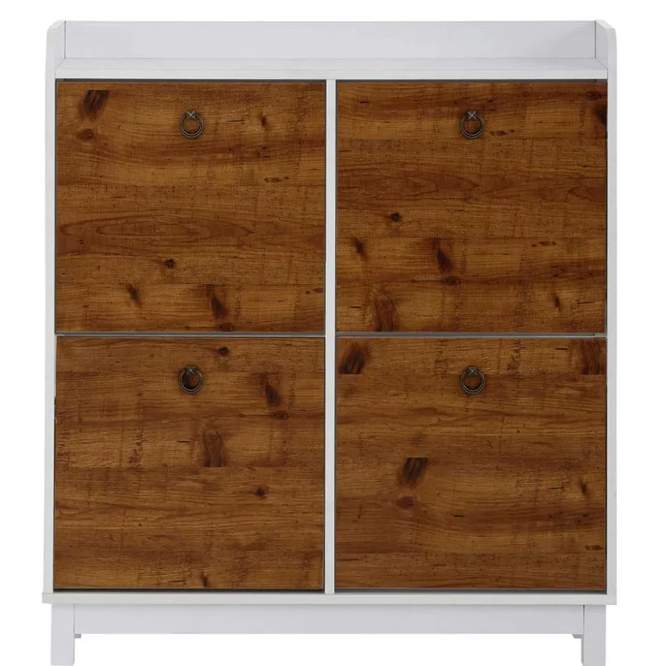 92x100x25 Landhaus Schuhschrank mit 4 Klappen - Volbra