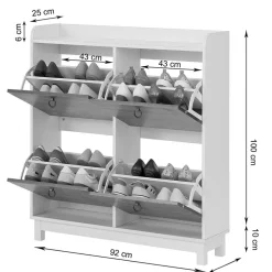 92x100x25 Landhaus Schuhschrank mit 4 Klappen - Volbra