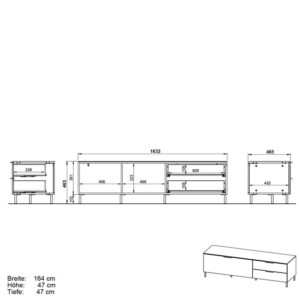 16x47x47 Lowboard mit zwei Schubladen & Klappe - Lurys I