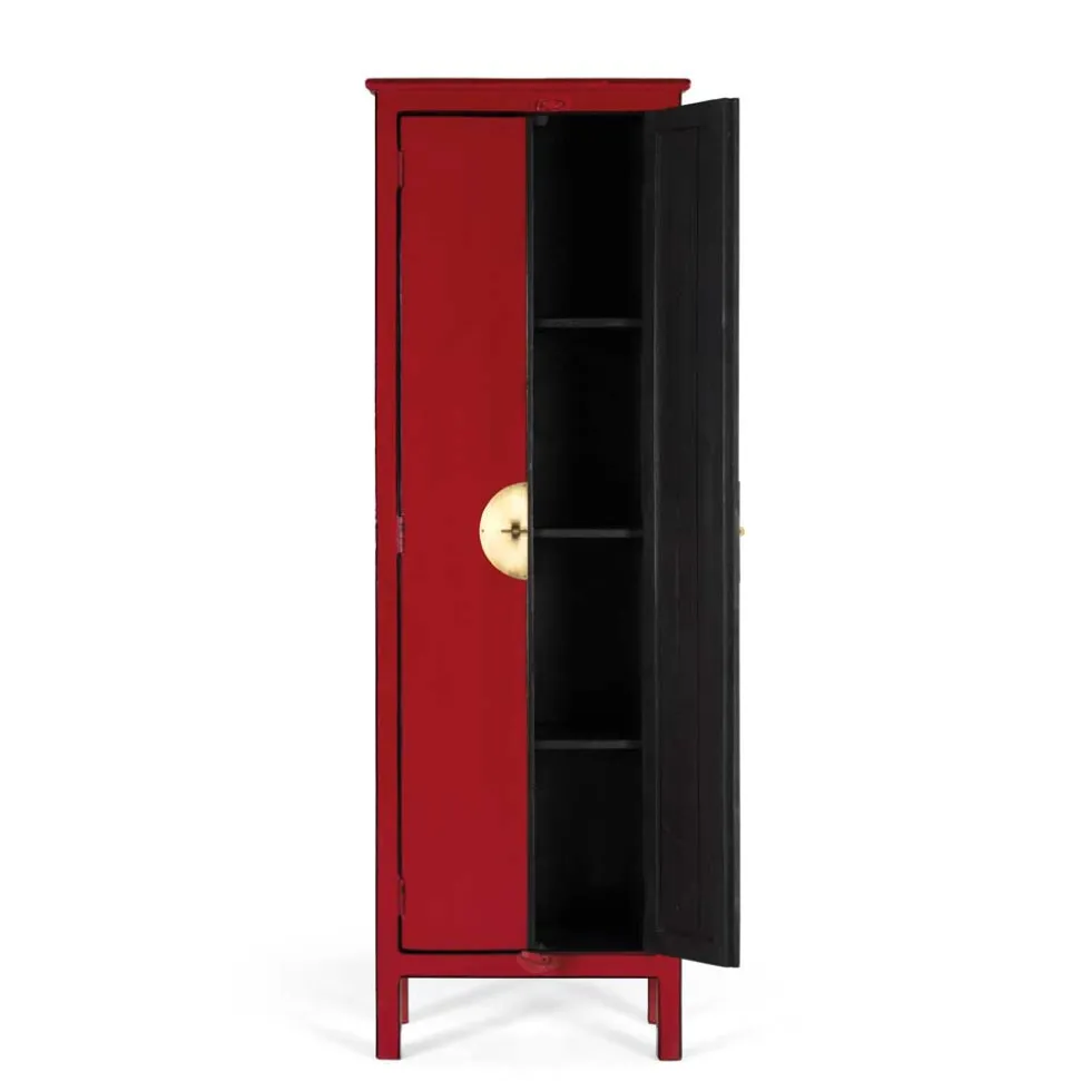 60x180x35 Massivholz Schrank in Rot lackiert - Iscian