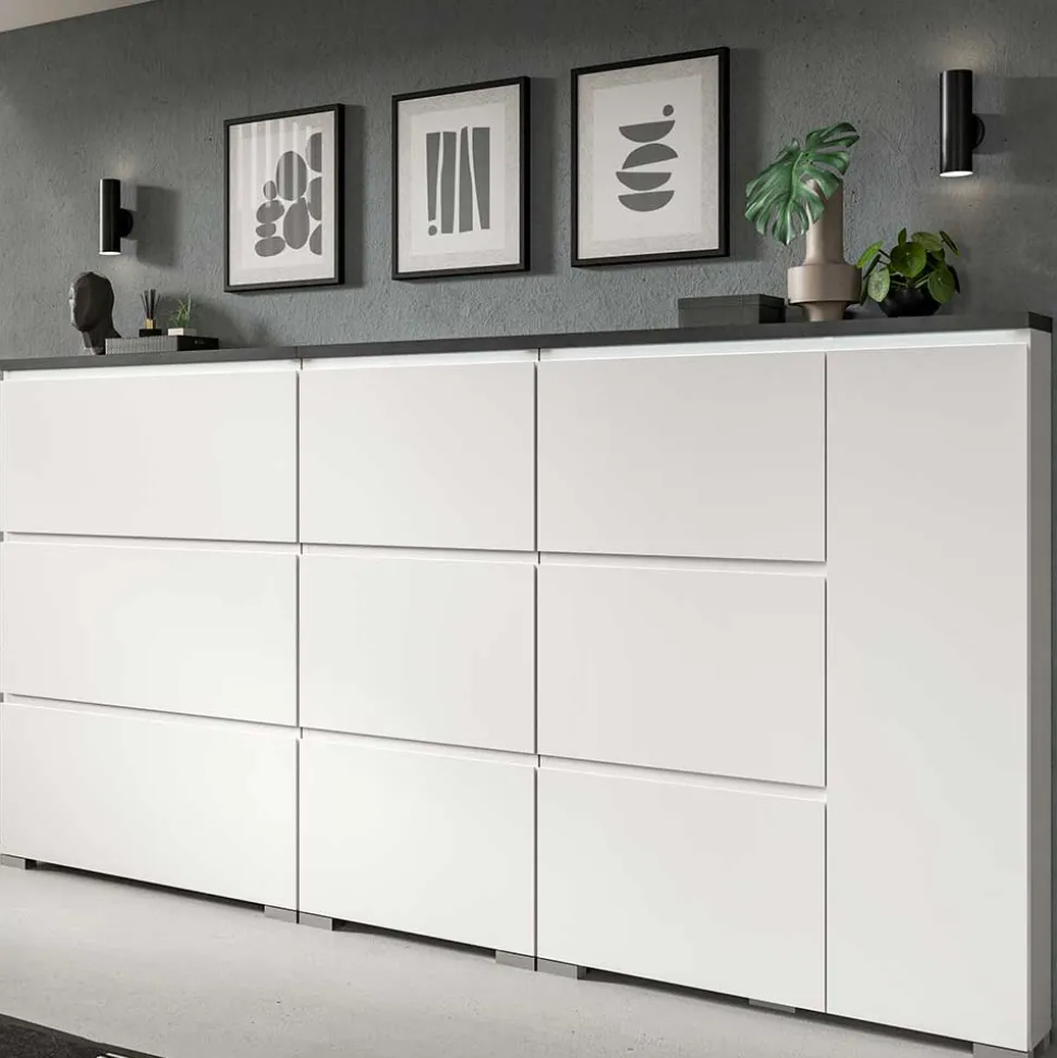 95x127x18 Midi Schuhschrank mit drei Klappen & Tür - Suad