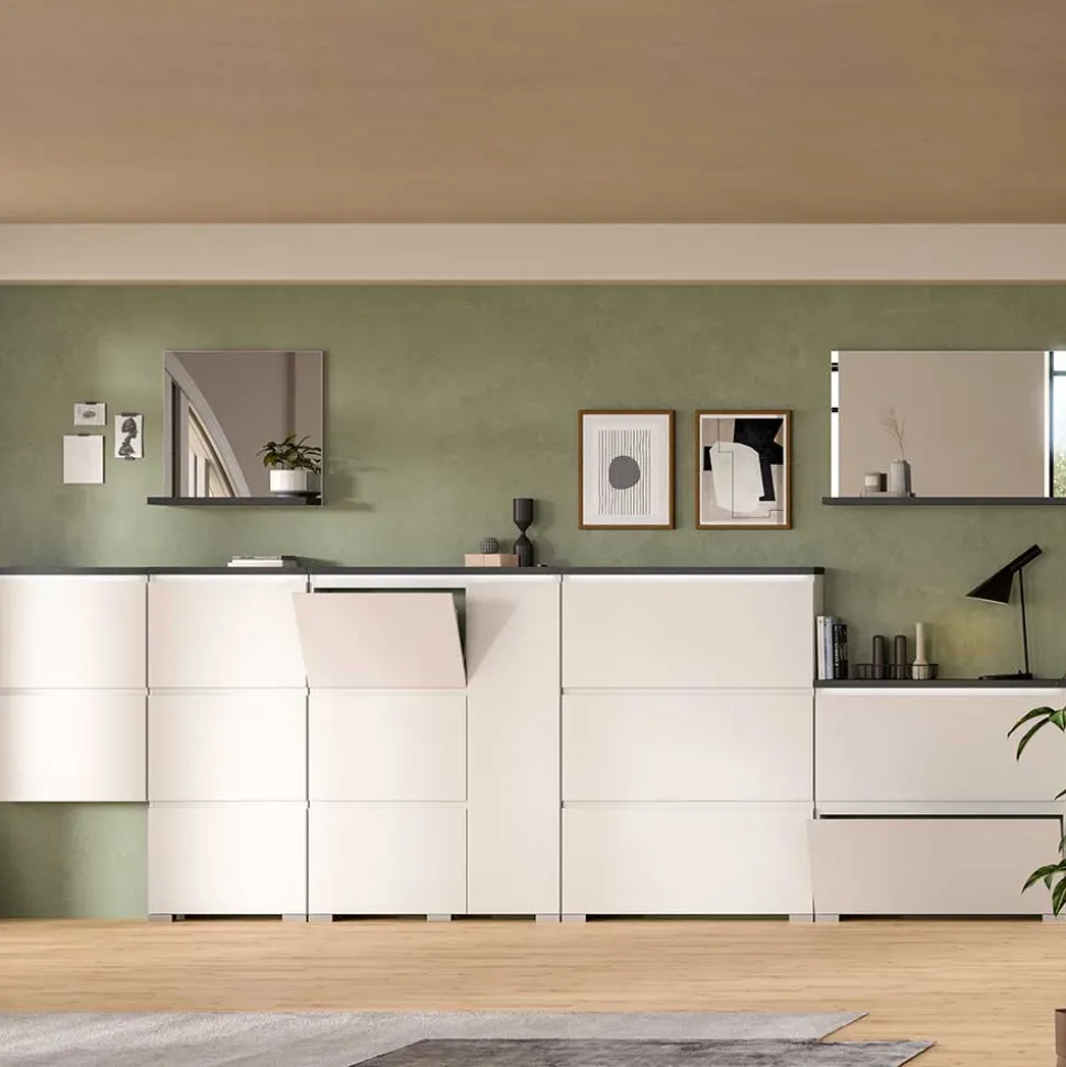 95x127x18 Midi Schuhschrank mit drei Klappen & Tür - Suad