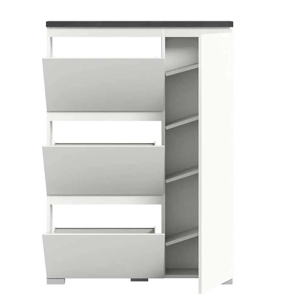 95x127x18 Midi Schuhschrank mit drei Klappen & Tür - Suad