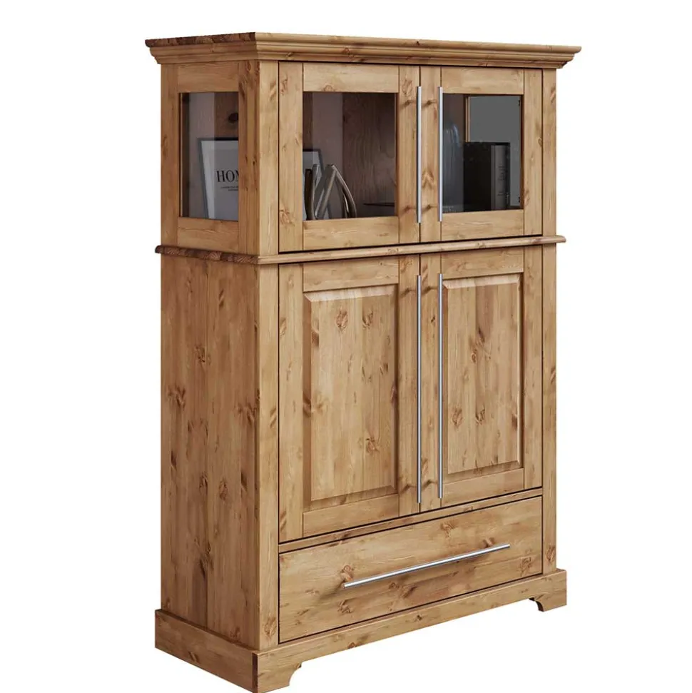 94x133x39 Modern Country Highboard aus Kiefer massiv - Noellisa