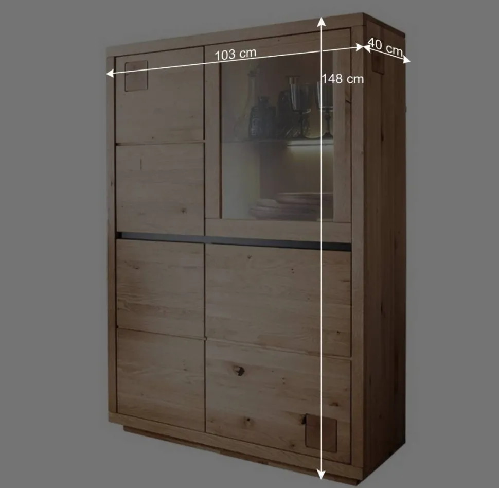 103x148x40 Modernes Holz-Highboard mit Glaseinsatz - Embleys