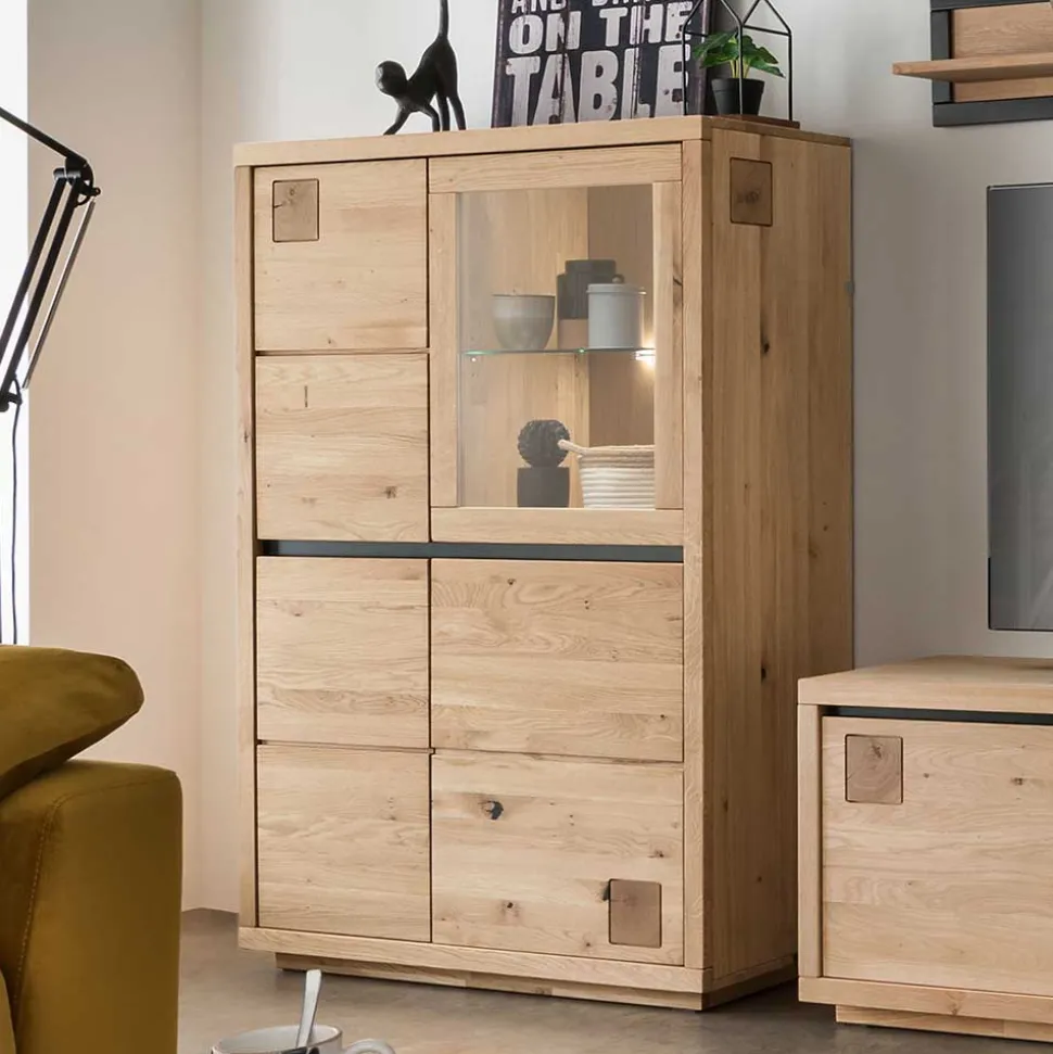 103x148x40 Modernes Holz-Highboard mit Glaseinsatz - Embleys