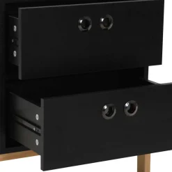 50x55x35 Nachtkommode in Schwarz & Pinie Natur - Caurina