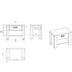60x46x39 Nachtkommode mit Fach und Schublade - Tramos