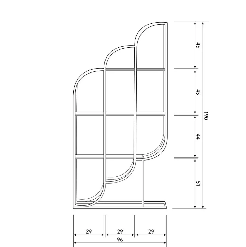 96x190x35 Offenes Regal in Altmessing Metall - Valencra
