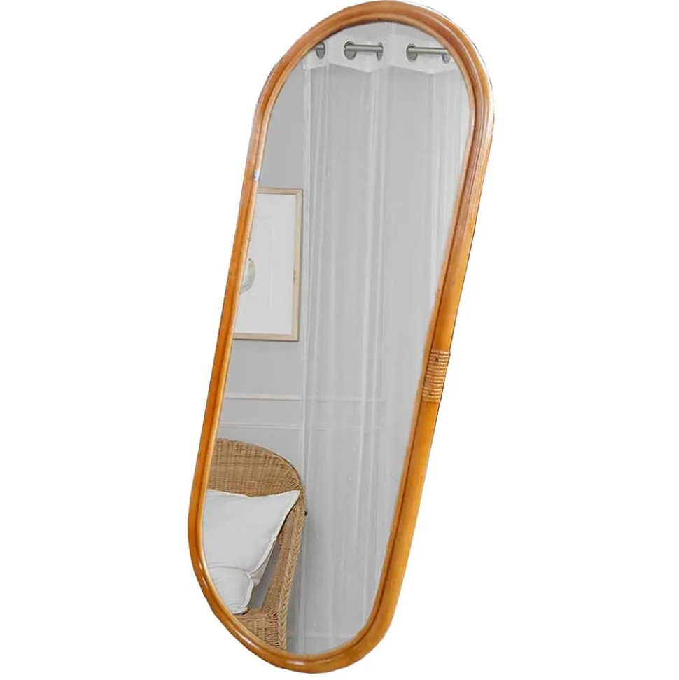 44x120x4 Ovaler Wandspiegel mit Rattan Rahmen - Offia