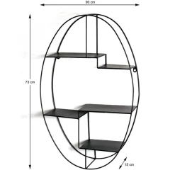 44x71x16 Ovales Wandregal aus Metall in Schwarz - Jaglyn