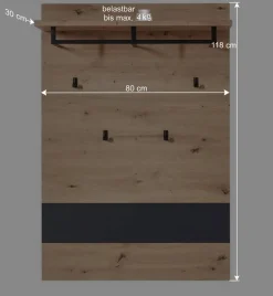 80x118x30 Paneel Garderobe in Wildeiche Optik - Kuetra