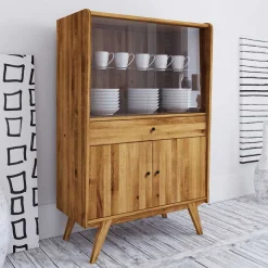 100x154x50 Retro Vitrinenschrank aus Wildeiche - Hardus