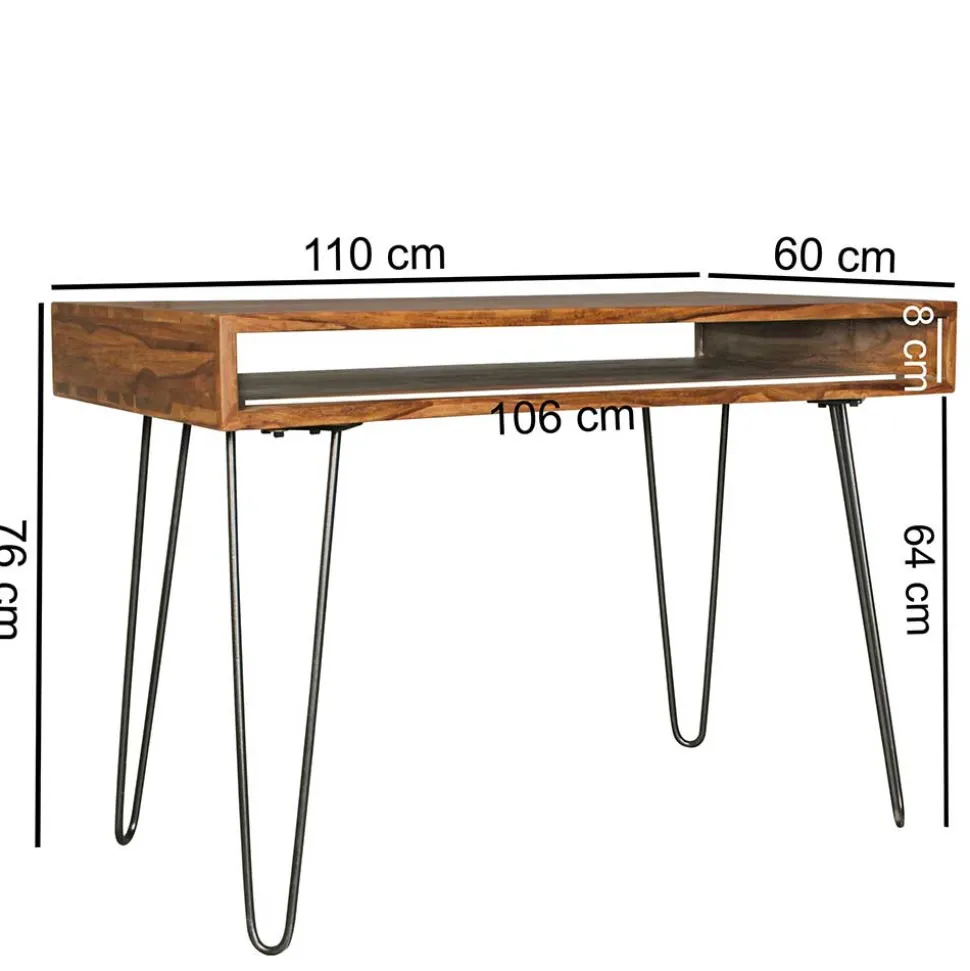 110x76x60 Retrodesign Schreibtisch aus Sheesham Holz - Seriacus