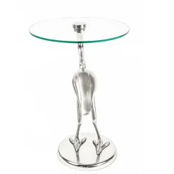 40x58x40 runder Glas Tisch mit Vogel Säulenfuß - Prasido