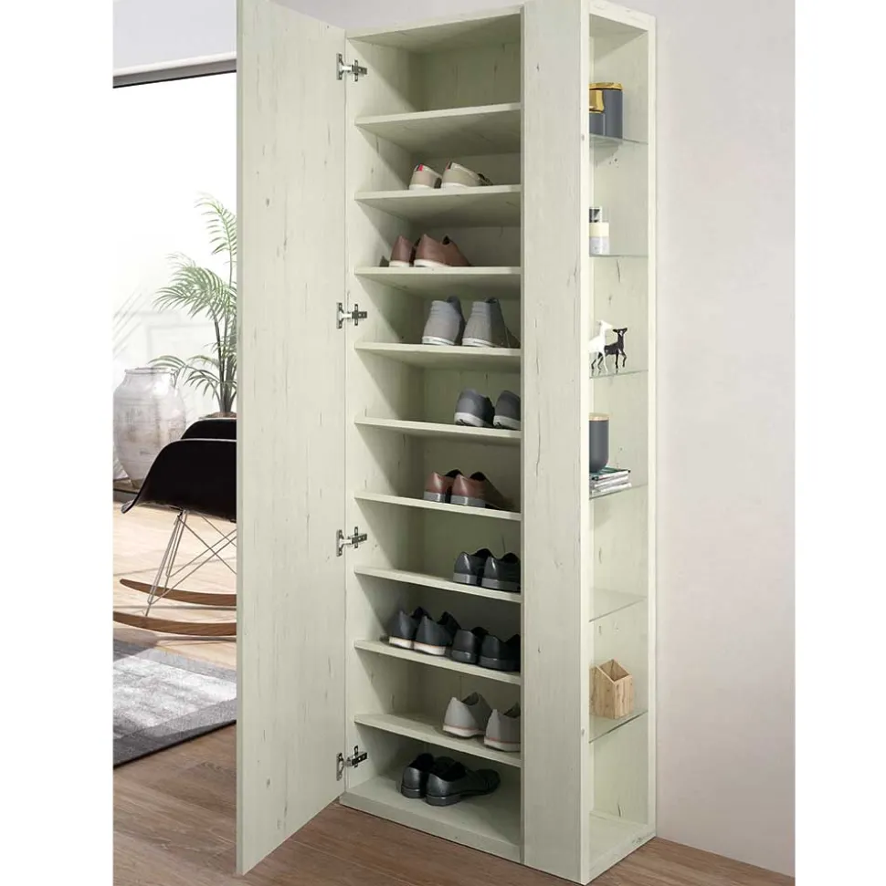 63x180x35 Schuhschrank mit Seitenregal & Spiegeltür - Bizkaia