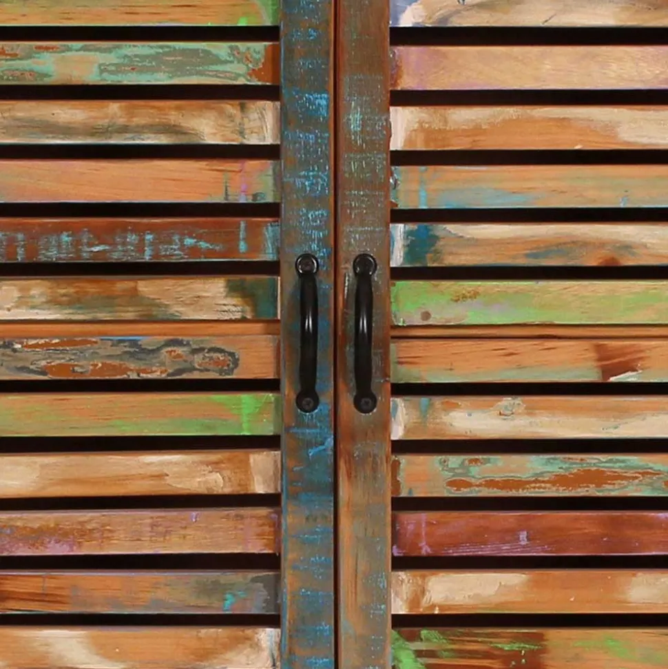 120x80x35 Shabby Chic Kommode aus buntem Altholz - Vosbadus
