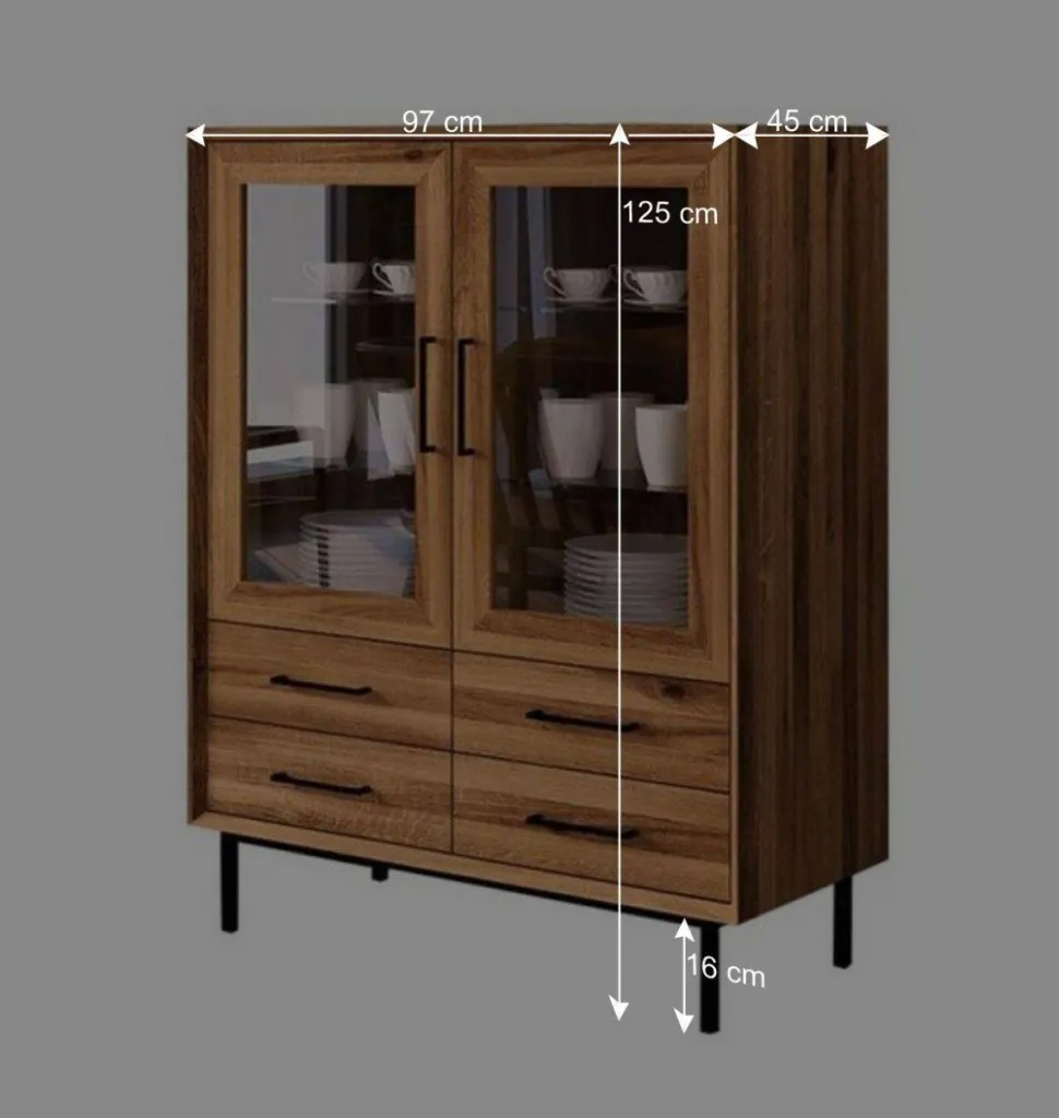 97x125x45 Skandi Vitrine mit vier Schubladen - Kerfa